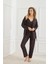 Kadın Desenli Ip Askılı Sabahlıklı 3'lü Pijama Takım | Siyah 30201-952 1
