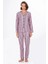 Kadın Süet Önden Düğmeli Pijama Takımı | Çizgili Pembe 1