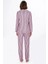 Kadın Süet Önden Düğmeli Pijama Takımı | Çizgili Pembe 2