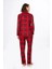 Kadın Süet Önden Düğmeli Pijama Takımı | Ekose Kırmızı 2
