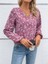 Ozgn Kadın Uzun Kollu V Yakalı Çiçek Desenli Modal Bluz 1