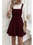 Ozgn Kadın Askılı Sırttan Çapraz Detaylı Kısa Kiloş Kadife Mini Elbise 5