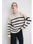 Çizgi Detaylı Örgülü Triko Bluz - Ekru 1