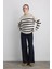 Çizgi Detaylı Örgülü Triko Bluz - Ekru 2
