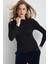 Yakası Düğümlü Viskon Lycra Bluz - Siyah 3