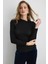 Yakası Düğümlü Viskon Lycra Bluz - Siyah 4