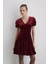 V Yakalı Mini Kadife Elbise - Bordo 2