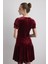 V Yakalı Mini Kadife Elbise - Bordo 5
