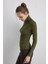 Simli Balıkçı Yaka Triko Bluz - Haki 5