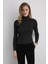 Simli Balıkçı Yaka Triko Bluz - Siyah 1