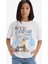 Kız Çocuk Oversize Geniş Kalıp Bisiklet Yaka Baskılı Kısa Kollu Tişört E0356A825SM 12