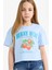 Kız Çocuk Bisiklet Yaka Baskılı Kısa Kollu Tişört 6