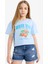 Kız Çocuk Bisiklet Yaka Baskılı Kısa Kollu Tişört 9