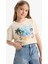 Kız Çocuk Crop Bisiklet Yaka Baskılı Kısa Kollu Tişört E0388A825SM 11