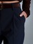 72193 Süet Kemerli Pensli Kumaş Pantolon-Lacivert 4