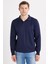 Erkek Slim Fit Dar Kesim Uzun Kol Polo Yaka Çizgili Lacivert Kazak 4
