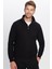 Unisex Relax Fit Rahat Kesim Fitilli Pamuklu Yarım Fermuarlı Siyah Dik Yaka Sweatshirt 2