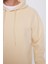 Unisex Oversize Geniş Kesim Pamuklu Yumuşak Dokulu İçi Polarlı Basic Bej Kapüşonlu Sweatshirt 3