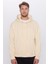 Unisex Oversize Geniş Kesim Pamuklu Yumuşak Dokulu İçi Polarlı Basic Bej Kapüşonlu Sweatshirt 4