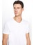 Erkek Slim Fit Dar Kesim Pamuklu Yumuşak Dokulu Likralı Esnek Kumaş Düz Basic Beyaz V Yaka Tişört 3