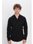 Erkek Slim Fit Dar Kesim Pamuklu Kolay Ütü Siyah Hakim Yaka Gömlek 4
