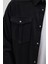 Slim Fit Uzun Kollu Dar Kesim Denim Kot Çift Cepli Spor Yaka Erkek Siyah Gömlek 3