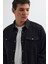 Slim Fit Uzun Kollu Dar Kesim Denim Kot Çift Cepli Spor Yaka Erkek Siyah Gömlek 5