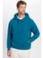 Unisex Oversize Geniş Kesim Pamuklu Yumuşak Dokulu Içi Polarlı Basic Petrol Kapüşonlu Sweatshirt 1