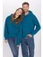 Unisex Oversize Geniş Kesim Pamuklu Yumuşak Dokulu Içi Polarlı Basic Petrol Kapüşonlu Sweatshirt 2