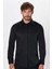 Slim Fit Uzun Kollu Gizli Pat Sırtı Körüklü Düz Siyah Erkek Gömlek 2