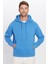 Unisex Oversize Geniş Kesim Pamuklu Yumuşak Dokulu Içi Polarlı Basic Mavi Kapüşonlu Sweatshirt 1
