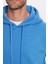 Unisex Oversize Geniş Kesim Pamuklu Yumuşak Dokulu Içi Polarlı Basic Mavi Kapüşonlu Sweatshirt 2
