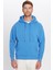Unisex Oversize Geniş Kesim Pamuklu Yumuşak Dokulu Içi Polarlı Basic Mavi Kapüşonlu Sweatshirt 4