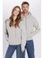 Unisex Oversize Geniş Kesim Pamuklu Yumuşak Dokulu Içi Polarlı Basic Taş Renk Kapüşonlu Sweatshirt 3
