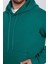 Unisex Oversize Geniş Kesim Pamuklu Yumuşak Dokulu Içi Polarlı Basic Yeşil Kapüşonlu Sweatshirt 4