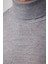 Erkek Slim Fit Dar Kesim Tam Balıkçı Yaka Düz Yün Gri Triko Kazak 4