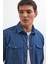 Slim Fit Uzun Kollu Spor Yaka Yıkamalı Çift Cepli Armürlü Denim Kot Indigo Erkek Gömlek 2
