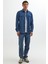 Slim Fit Uzun Kollu Spor Yaka Yıkamalı Çift Cepli Armürlü Denim Kot Indigo Erkek Gömlek 4