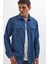 Slim Fit Uzun Kollu Spor Yaka Yıkamalı Çift Cepli Armürlü Denim Kot Indigo Erkek Gömlek 5