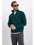 Unisex Relax Fit Rahat Kesim Pamuklu Içi Polarlı Yarım Fermuarlı Haki Dik Yaka Sweatshirt 2