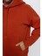Unisex Oversize Geniş Kesim Pamuklu Yumuşak Dokulu Içi Polarlı Basic Kiremit Renk Kapüşonlu Sweatshi 4