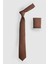Cep Mendilli Düz Erkek Kahverengi Kravat 3