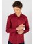 Modern Slim Fit Uzun Kollu Düz Saten Pamuklu Erkek Bordo Gömlek 2