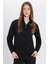 Unisex Relax Fit Rahat Kesim Pamuklu İçi Polarlı Yarım Fermuarlı Siyah Dik Yaka Sweatshirt 3