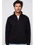 Unisex Relax Fit Rahat Kesim Pamuklu İçi Polarlı Yarım Fermuarlı Siyah Dik Yaka Sweatshirt 5