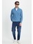 Erkek Slim Fit Dar Kesim Fermuarlı İndigo Dik Yaka Triko Kazak 5