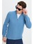 Erkek Slim Fit Dar Kesim Fermuarlı İndigo Dik Yaka Triko Kazak 6