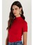 Kadın Standart Fit Kısa Kollu Yarım Balıkçı Yaka Kırmızı Bluz 2