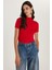 Kadın Standart Fit Kısa Kollu Yarım Balıkçı Yaka Kırmızı Bluz 4