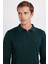 Erkek Slim Fit Dar Kesim Uzun Kol Polo Yaka Çizgili Yeşil Kazak 2